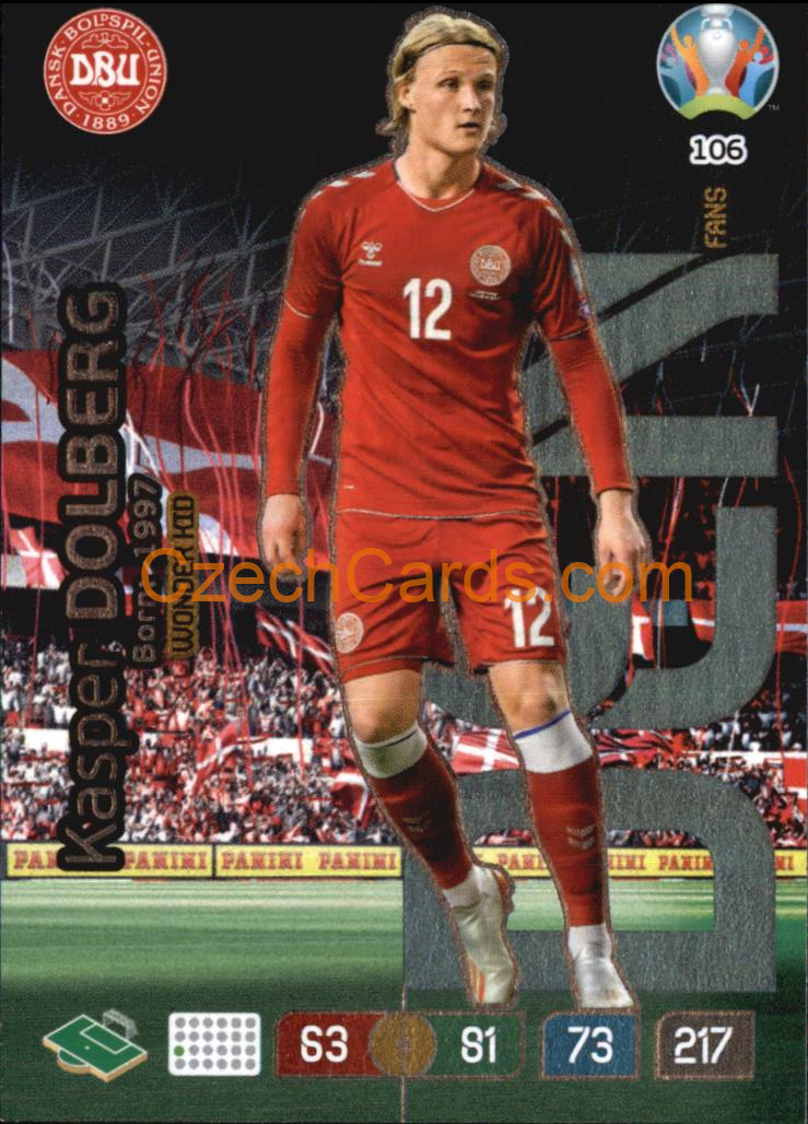 Kasper Dolberg Panini Adrenalyn EURO 2020 Fans #106