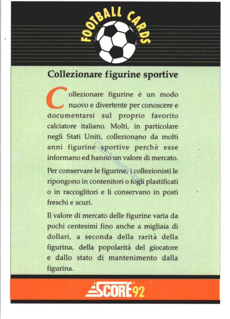 Score 92 Info Card 1992 Score Italian League #CL2