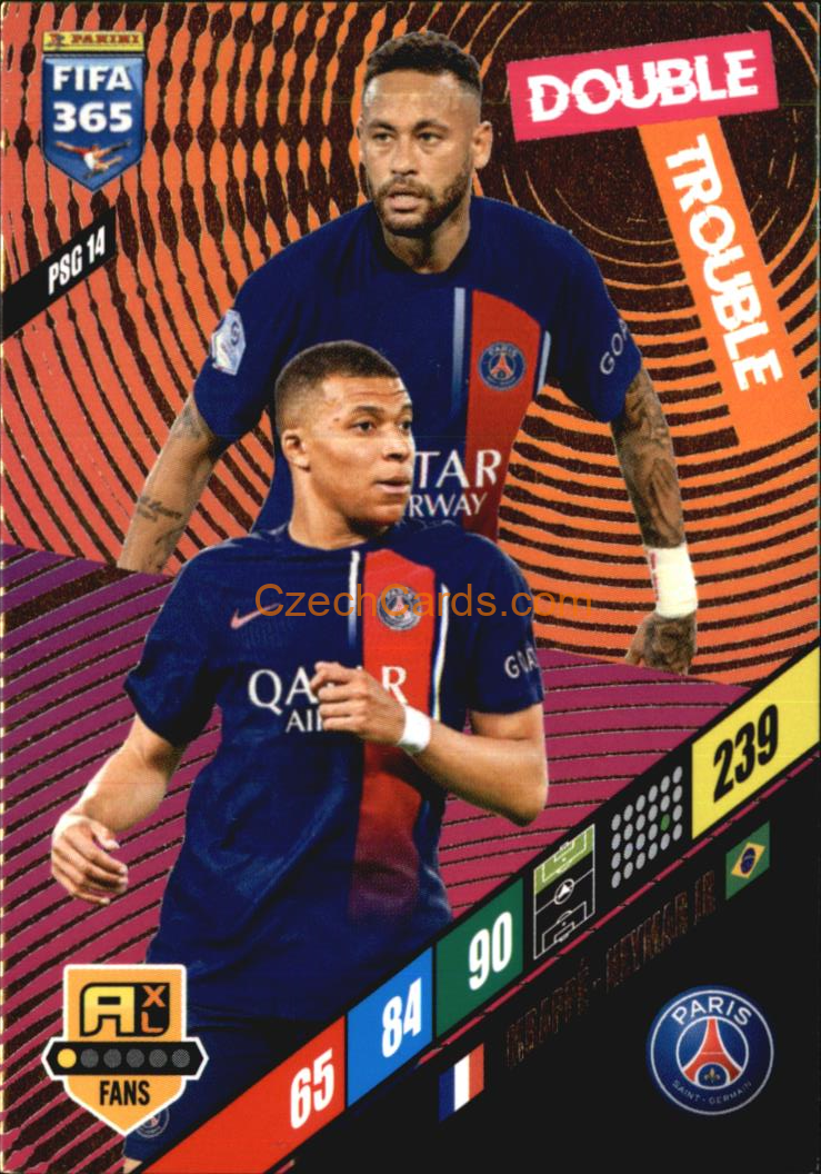 Neymar Jr / Mbappé 2024 Panini FIFA 365  Adrenalyn XL Double Trouble PSG14