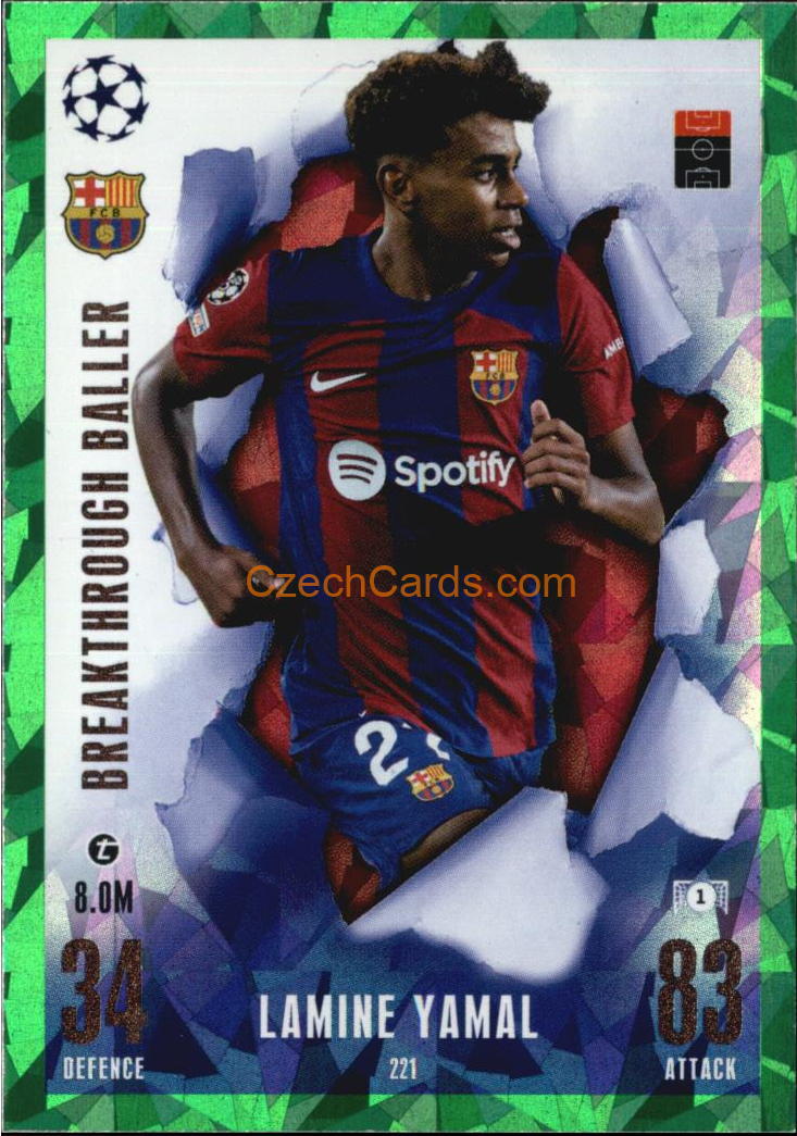 Lamine Yamal 2023/24 Topps Match Attax Extra Breakthrough Ballers emerald parallel #221