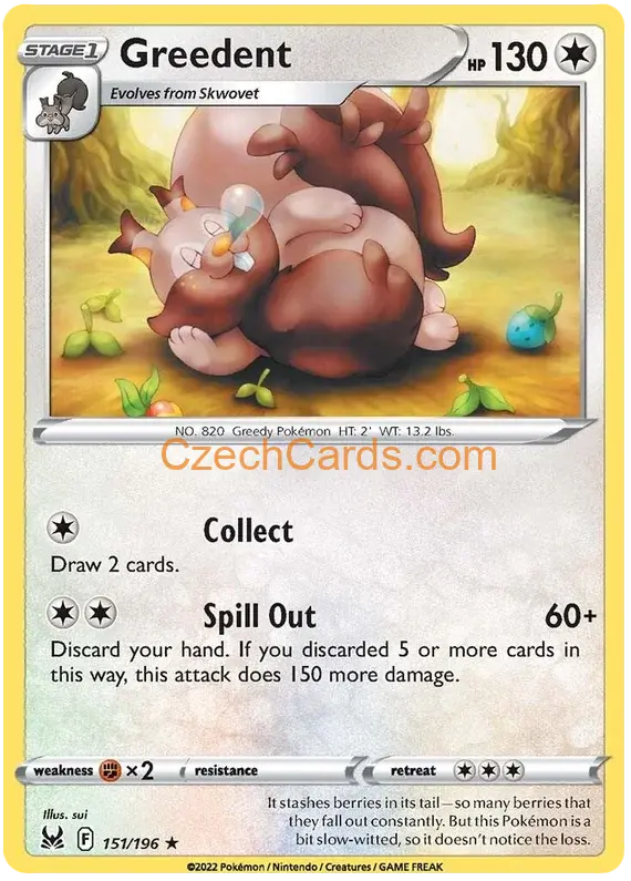 Greedent 151/196 Pokémon Lost Origin Rare