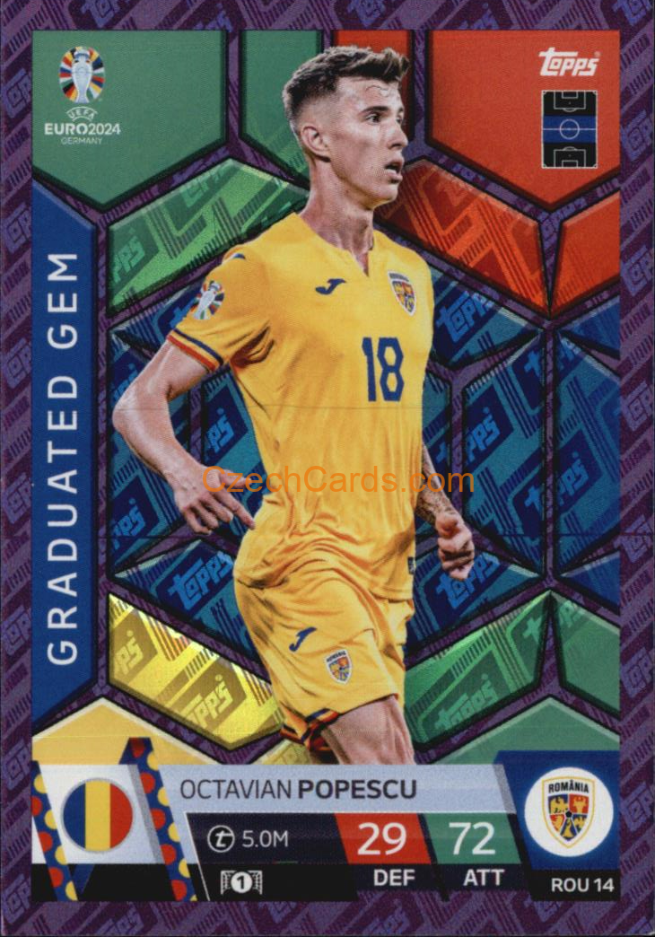 Octavian Popescu 2024 EURO Match Attax Graduated Gem Purple Parallel #ROU14