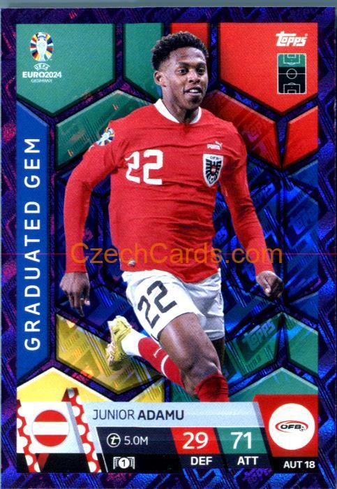 Junior Adamu 2024 EURO Match Attax Graduated Gem green parallel #AUT18