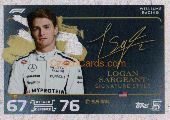 Logan Sargeant 2024 Topps Turbo Attax Signature Style #72