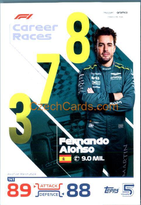 Fernando Alonso Number Cruncher 2024 Topps Turbo Attax #141