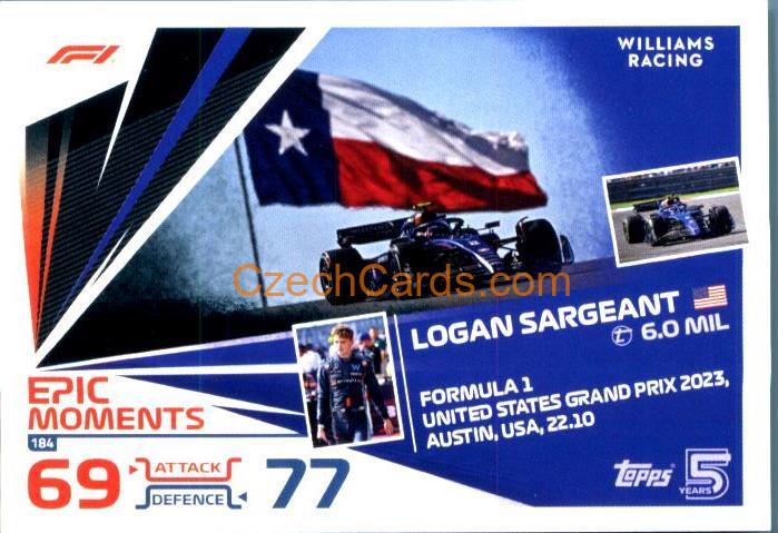 Logan Sargeant Epic Moments 2024 Topps Turbo Attax #184