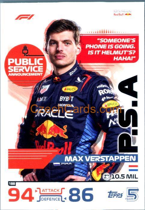 Max Verstappen Public Service Announcement 2024 Topps Turbo Attax #188