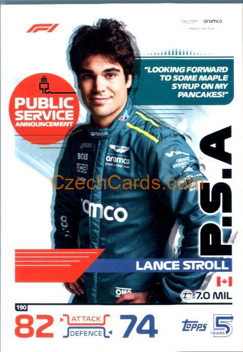 Lance Stroll Public Service Announcement 2024 Topps Turbo Attax #190