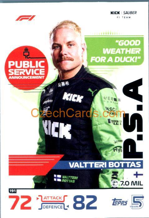 Valtteri Bottas Public Service Announcement 2024 Topps Turbo Attax #191