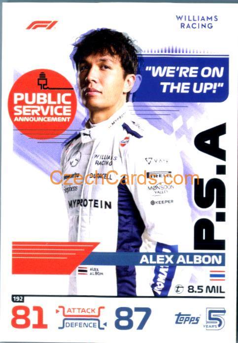 Alex Albon Public Service Announcement 2024 Topps Turbo Attax #192