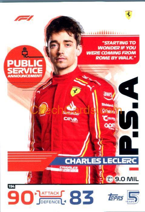Charles Leclerc Public Service Announcement 2024 Topps Turbo Attax #194