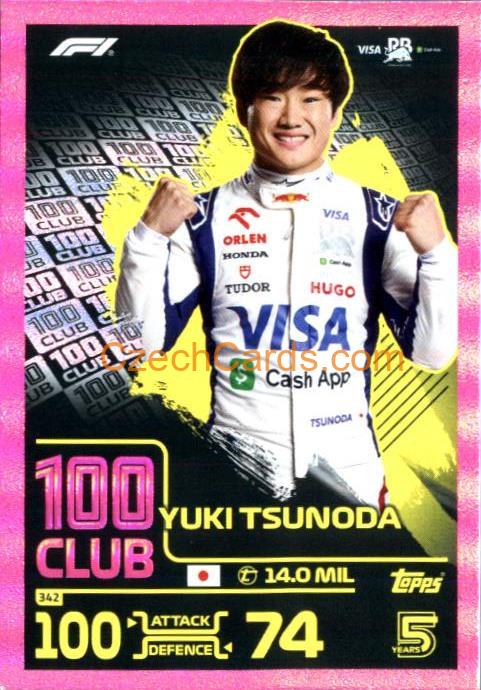 Yuki Tsunoda 100 Club 2024 Topps Turbo Attax Purple Parallel #342