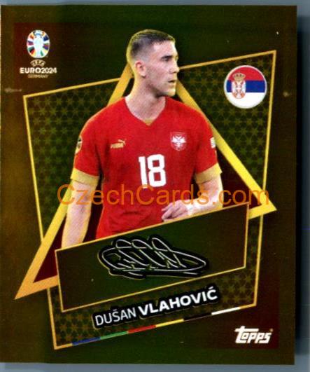 Dušan Vlahović 2024 Topps UEFA Euro sticker gold signature #SRB-SP