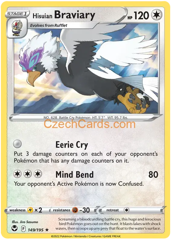 Hisuian Braviary 149/195 rare Pokémon Card