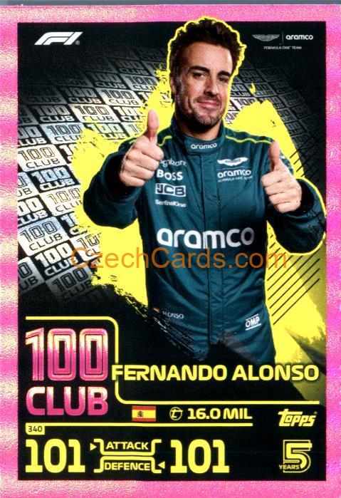 Fernando Alonso 100 Club 2024 Topps Turbo Attax purple #340