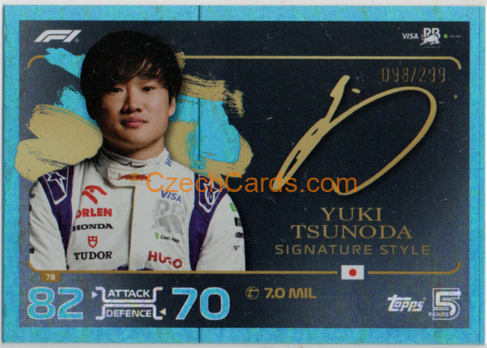 Yuki Tsunoda 2024 Topps Turbo Attax Signature Style Blue xx/299 #78