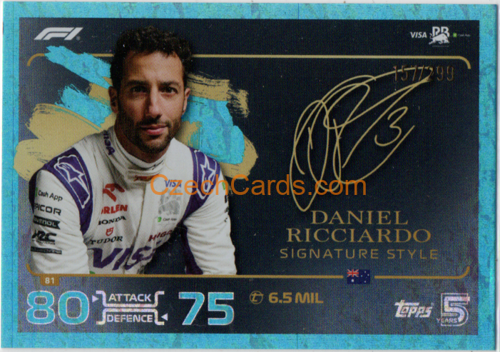 Daniel Ricciardo 2024 Topps Turbo Attax Signature Style Blue xx/299 #81