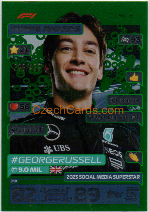 George Russell Topps Awards 2024 Topps Turbo Attax Green xx/499 #310