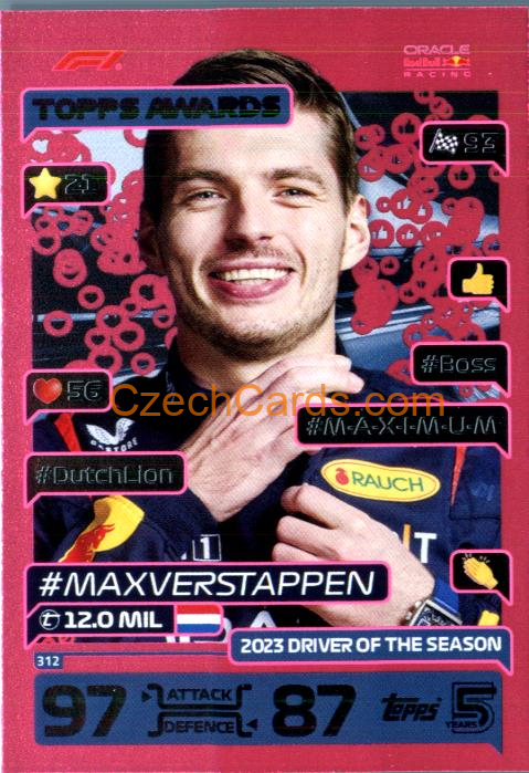Max Verstappen Topps Awards 2024 Topps Turbo Attax purple parallel #312