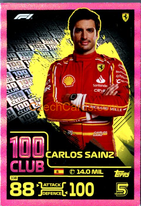 Carlos Sainz 100 Club 2024 Topps Turbo Attax purple parallel #338
