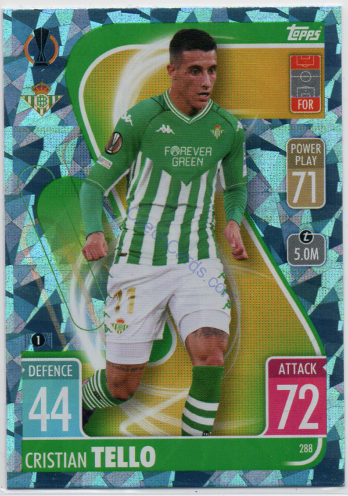 Cristian Tello Topps Match Attax 2021/22 Crystal paralel #288