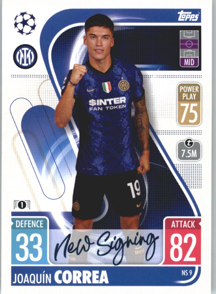 Joaquin Correa Topps Match Attax 2021/22 Update #NS 9