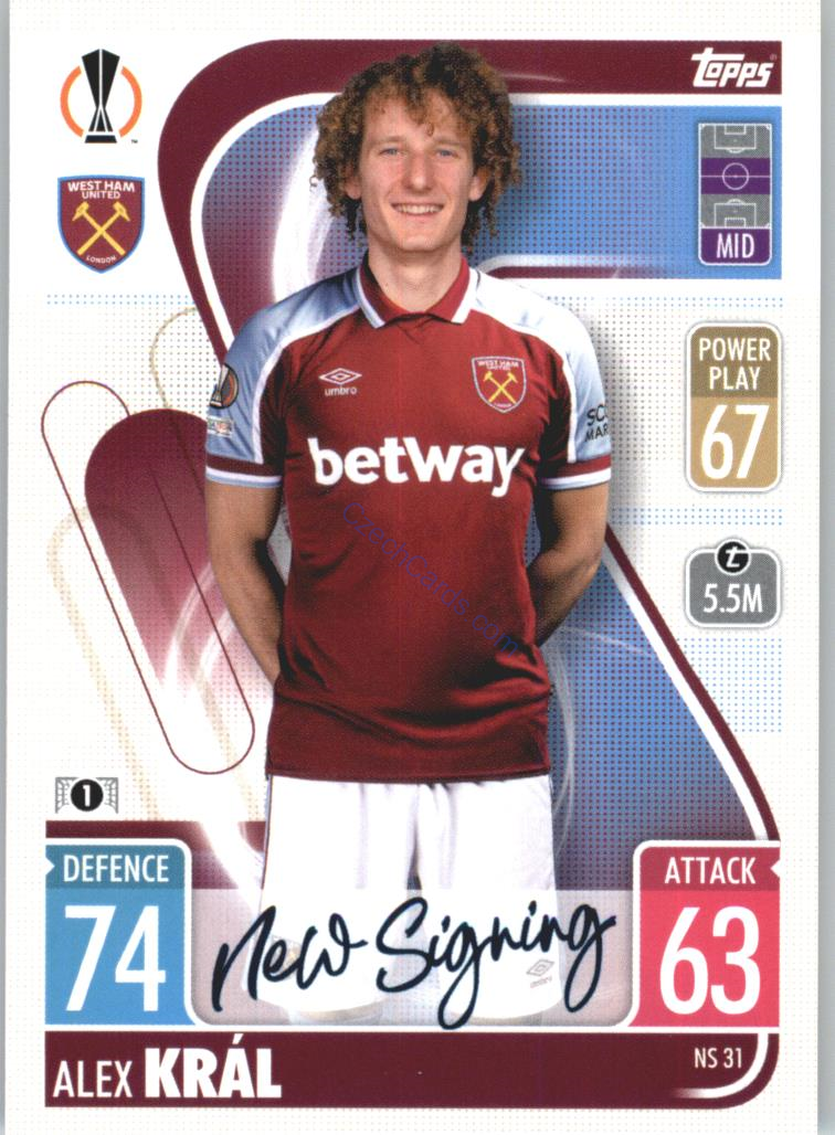 Alex Kral Topps Match Attax 2021/22 Update #NS 31