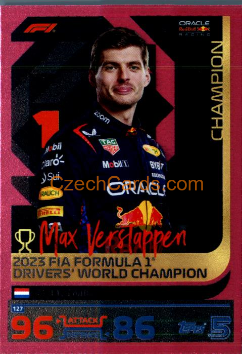 Max Verstappen Champion Card 2024 Topps Turbo Attax purple parallel #127