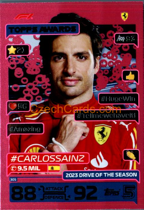 Carlos Sainz Topps Awards 2024 Topps Turbo Attax purple parallel #305