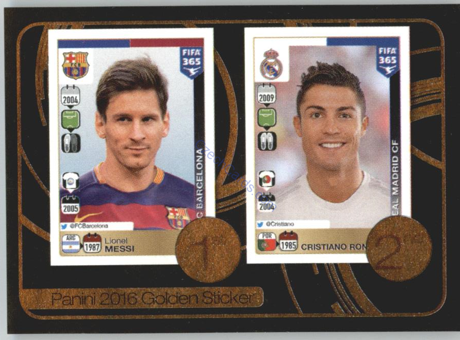 Lionel Messi - Cristiano Ronaldo Panini 2017 FIFA 365  Golden Sticker #8
