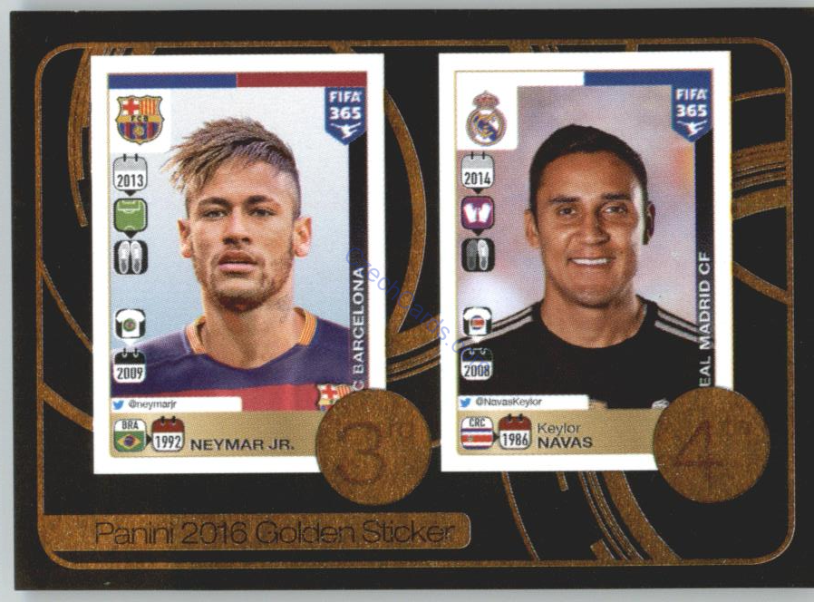 Neymar Jr. - Keylor Navas Panini 2017 FIFA 365  Golden Sticker #9