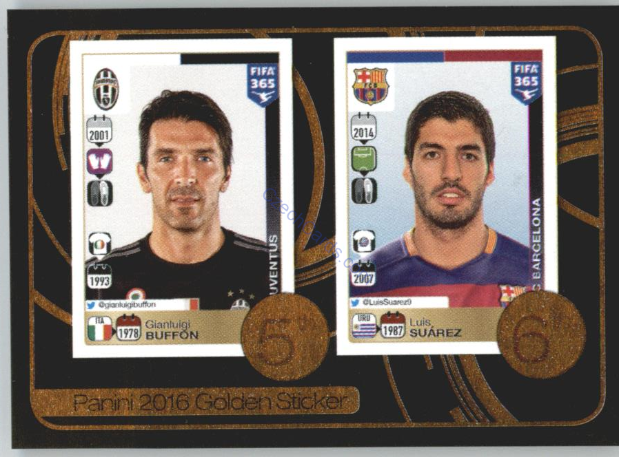 Gianluigi Buffon - Luis Suarez Panini 2017 FIFA 365  Golden Sticker #10