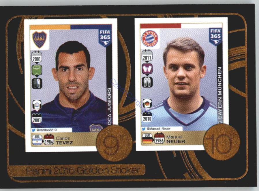 Carlos Tevez - Manuel Neuer Panini 2017 FIFA 365  Golden Sticker #12