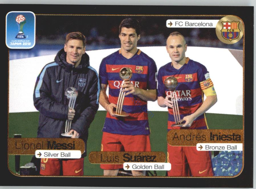 Suarez, Messi, Andres Iniesta Panini 2017 FIFA 365 Sticker #646