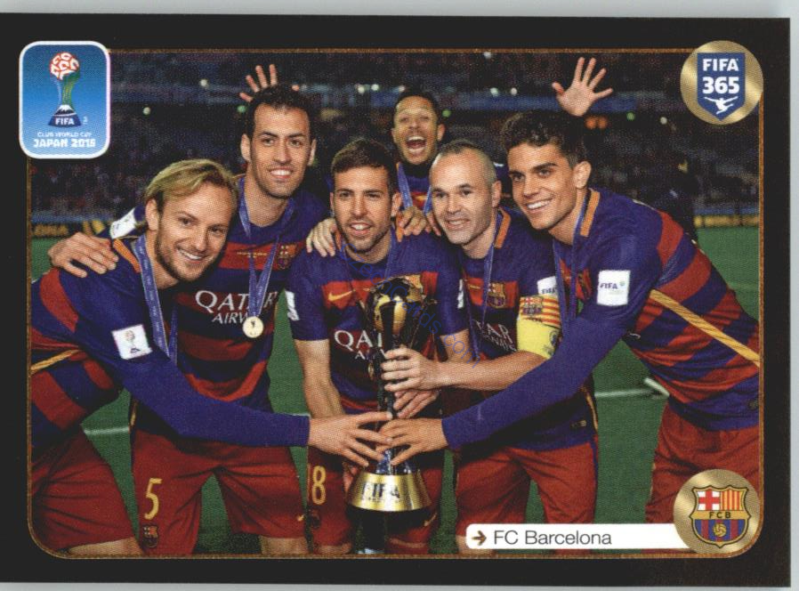 6 Barcelona players with the Trophy Panini 2017 FIFA 365 Sticker #647