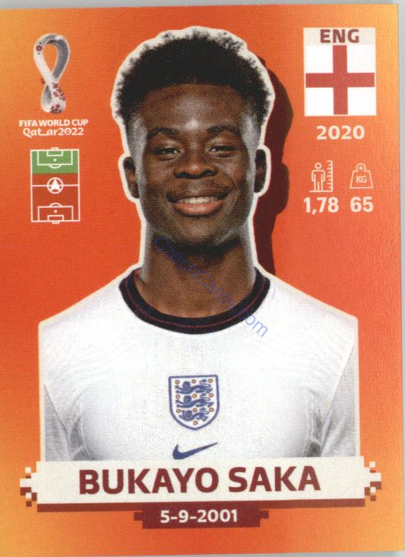 Bukayo Saka 2022 Panini WC Qatar Sticker #ENG 18