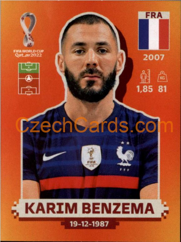 Karim Benzema 2022 Panini WC Qatar Sticker #FRA 15
